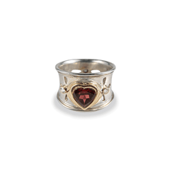 Heart Garnet Diamond Wide Band Ring