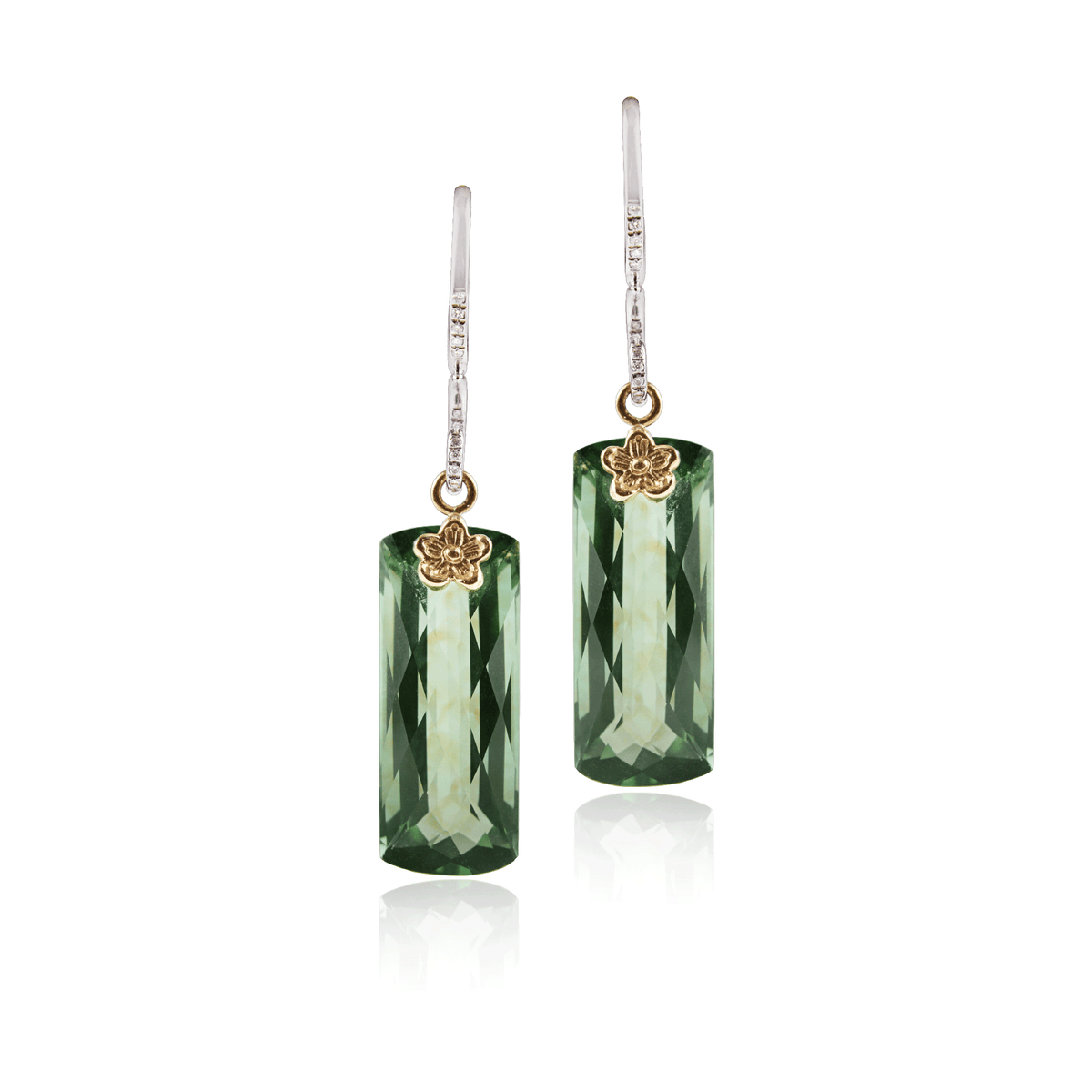 Green Quartz and gold floral earrings A. JARON Fine Jewelry