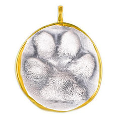 Sterling Silver Dog Paw Pendant with Gold Bezel