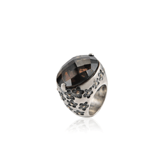 Smoky Topaz Sterling Silver Floral Etched Ring