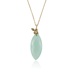 Green Chalcedony Diamond Pendant Short Necklace