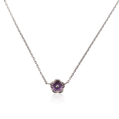 Small Silver Purple Flower Necklace