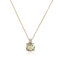 Small Green Quartz Diamond Pendant Necklace