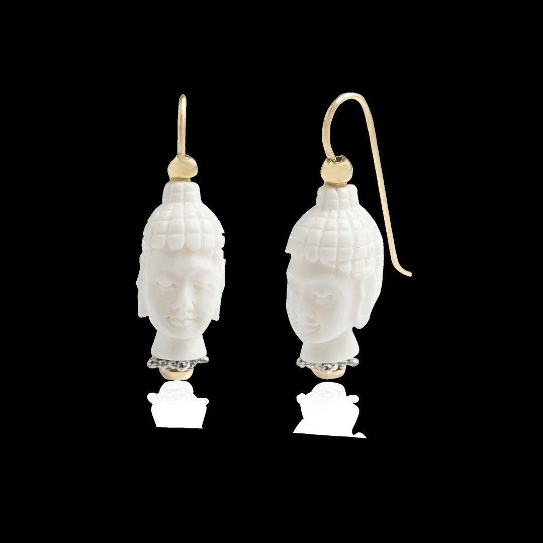 14kt Gold top and Ivory BUDDHA earrings