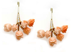 Carved Angel Skin  Coral Flower Earrings