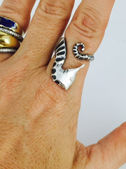 Seahorse  Diamond Eye Ring in Sterling Silver