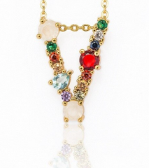 Multi Gemstone 14kt Gold Initial Necklace