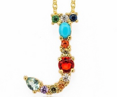 Multi Gemstone 14kt Gold Initial Necklace