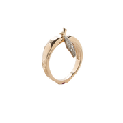 Golden Apple Ring with Diamond Leaf and Ruby Core