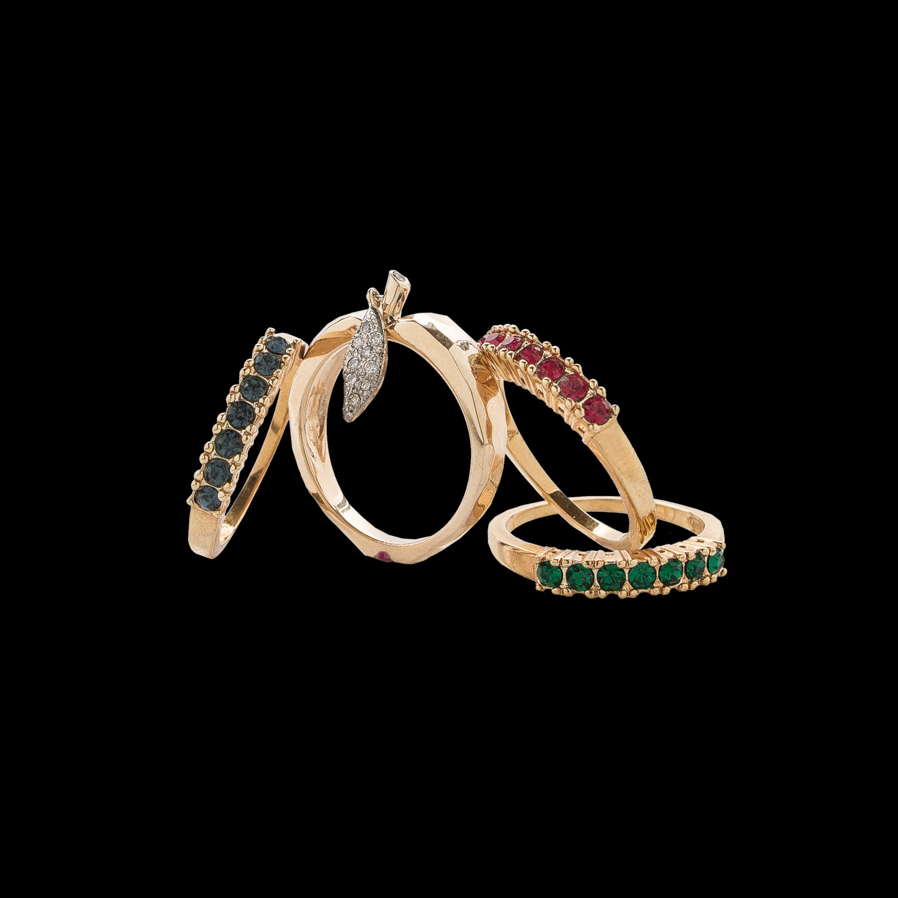 Stackable Birth Stone Rings in Yellow Gold A. JARON Fine Jewelry