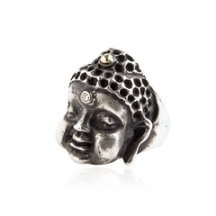 Buddha Ring in Sterling Silver with Diamond Third Eye