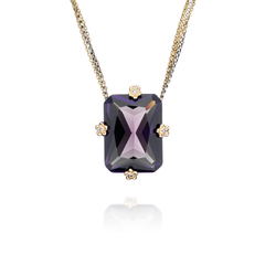 Vintage Amethyst Glass and Diamond Pendant Necklace