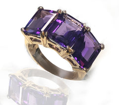 Triple Amethyst Ring in 14KT Yellow Gold