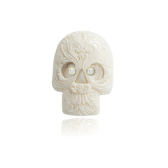 Hand Carved Sugar Skull Ring with Diamond Eyes