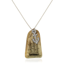 Vintage Scrimshaw Pendant with White Gold Anchor