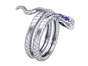 Sterling Silver,  Diamond & Gemstone Snake Ring