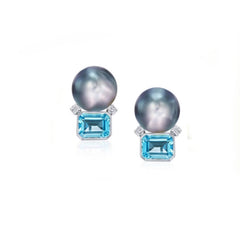 Aurora Grey Pearl and Blue Topaz Earring