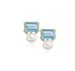 Aurora White Pearl and Blue topaz Earring